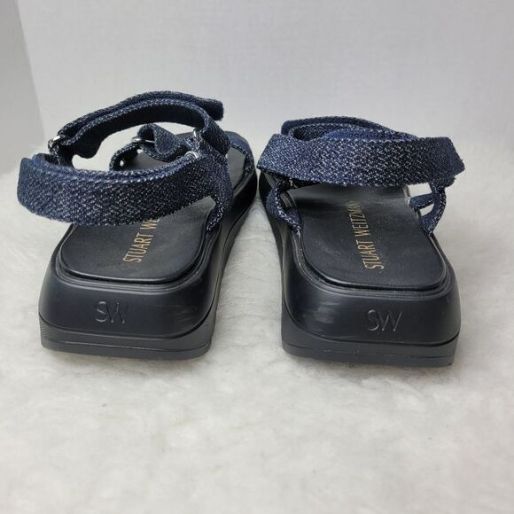 Stuart Weitzman Moxie Blue Navy Denim Platform Sport Sandals Size 8 - Picture 4 of 9
